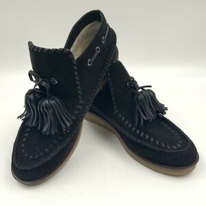 Aerosoles Black Suede Fur Lined Tassel Moccasin Boots Women Size 7